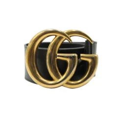 Style Tribute GUCCI Black Leather Belt With Large Antique Brass Gg Buckle