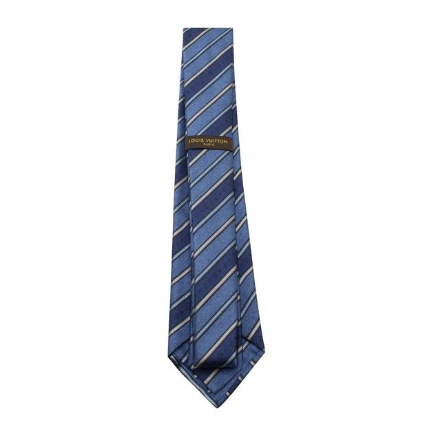Style Tribute LOUIS VUITTON Dark Blue Striped Monogram Print Tie 4 Style Tribute LOUIS VUITTON Dark Blue Striped Monogram Print Tie - Image 2