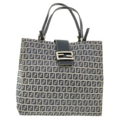 Brand Street FENDI Zucchino Canvas Mamma Baguette Shoulder Bag Navy Auth 39439