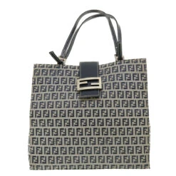 Brand Street FENDI Zucchino Canvas Mamma Baguette Shoulder Bag Navy Auth 39439 -Best Jewelry Store 39439 2