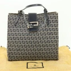 Brand Street FENDI Zucchino Canvas Mamma Baguette Shoulder Bag Navy Auth 39439 -Best Jewelry Store 39439 22