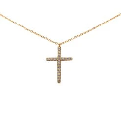 Upteam Tiffany 18K Yellow Gold Diamond Medium Metro Cross Pendant Necklace