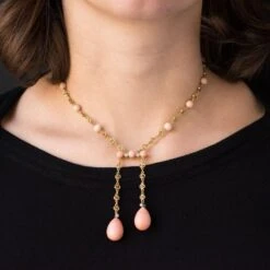 Sarl Baume French "Belle Epoque" Coral Angel Skin Diamond Yellow Gold "Neglige" Necklace -Best Jewelry Store 3 master 16c5318d 85f7 474e afac 814ce73d613d