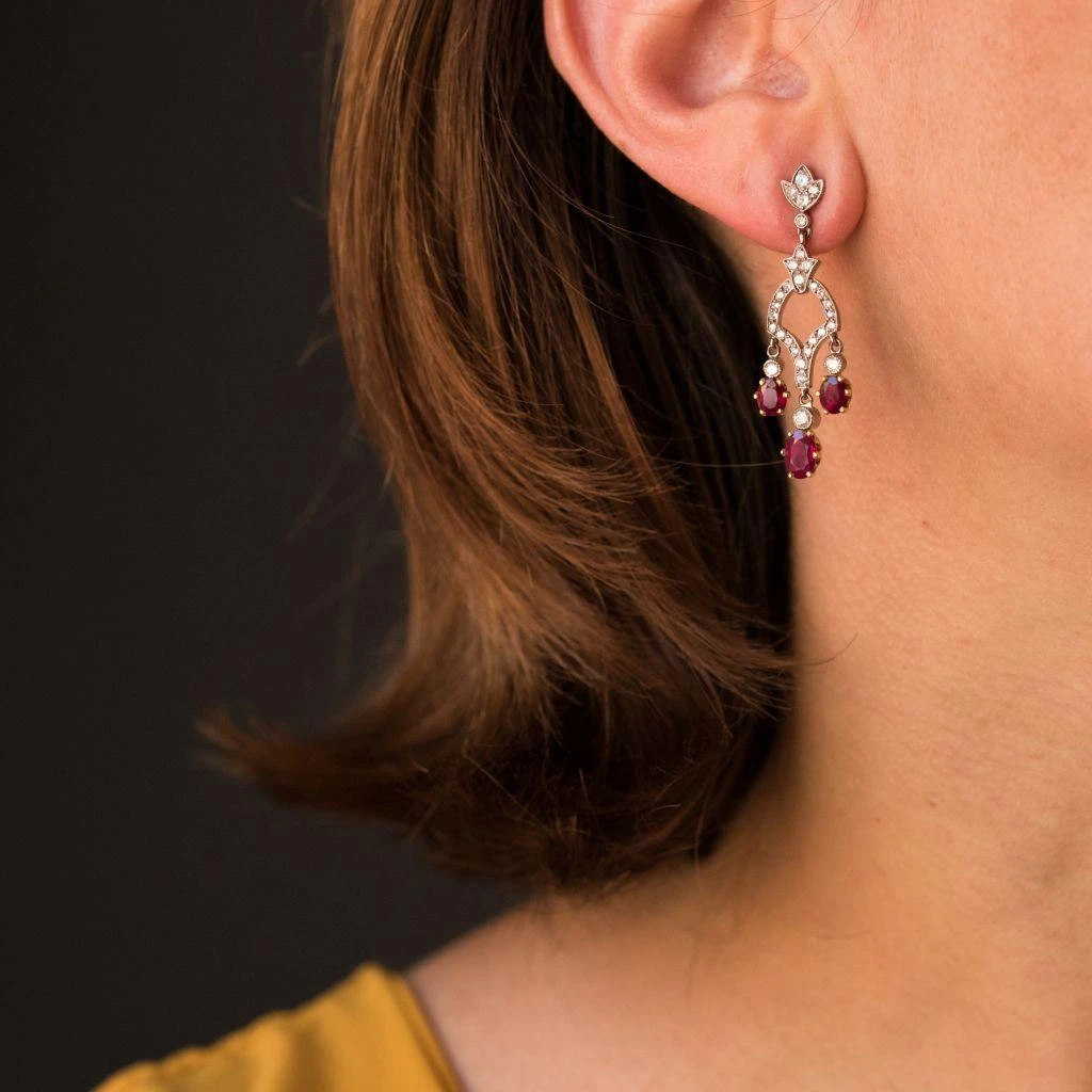 Sarl Baume Ruby Diamond 18 Karat White Gold Drop Earrings 5 Sarl Baume Ruby Diamond 18 Karat White Gold Drop Earrings - Image 3