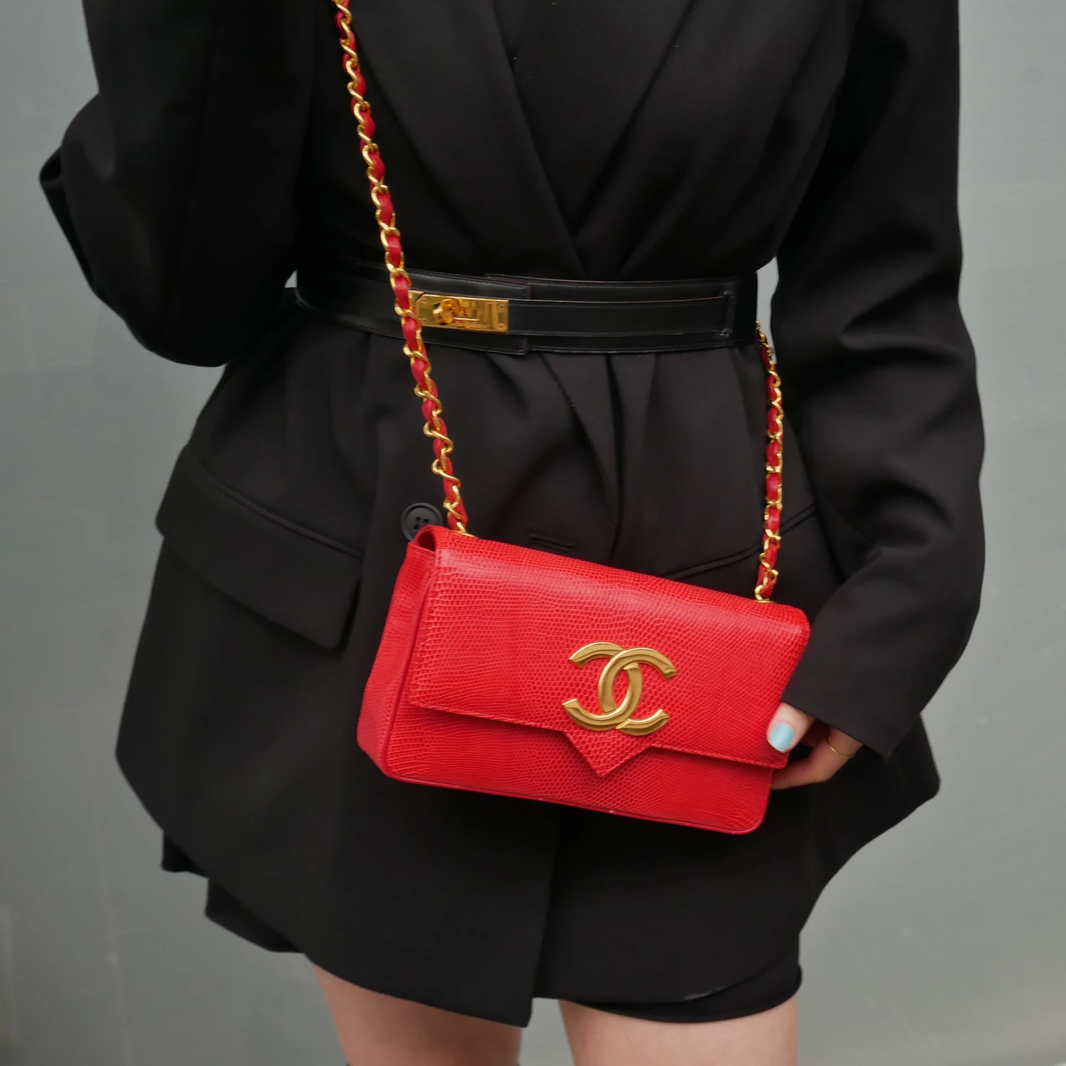 AMORE Vintage CHANEL 1989-1991 Red Lizard Pushlock Pointed Flap Bag 41311 15 AMORE Vintage CHANEL 1989-1991 Red Lizard Pushlock Pointed Flap Bag 41311 - Image 13