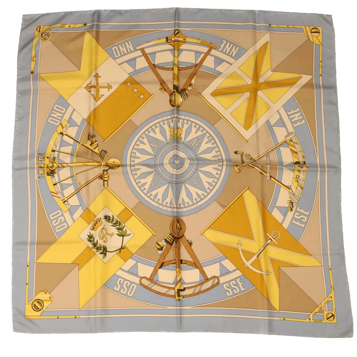 Style Tribute Hermes Carre 90 Sextants Scarf Silk Light Blue Yellow Auth 42700 3 Style Tribute Hermes Carre 90 Sextants Scarf Silk Light Blue Yellow Auth 42700