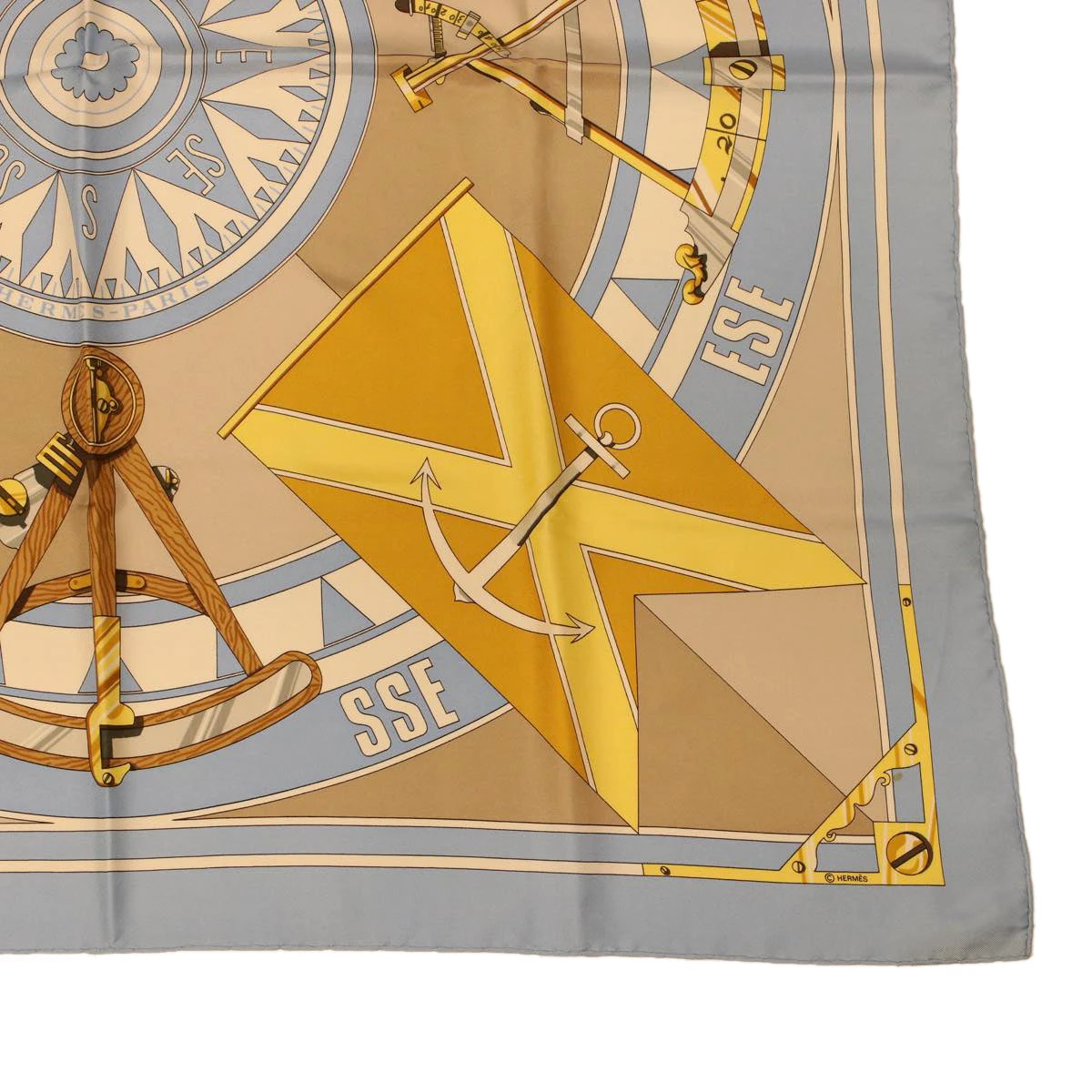 Style Tribute Hermes Carre 90 Sextants Scarf Silk Light Blue Yellow Auth 42700 7 Style Tribute Hermes Carre 90 Sextants Scarf Silk Light Blue Yellow Auth 42700 - Image 5