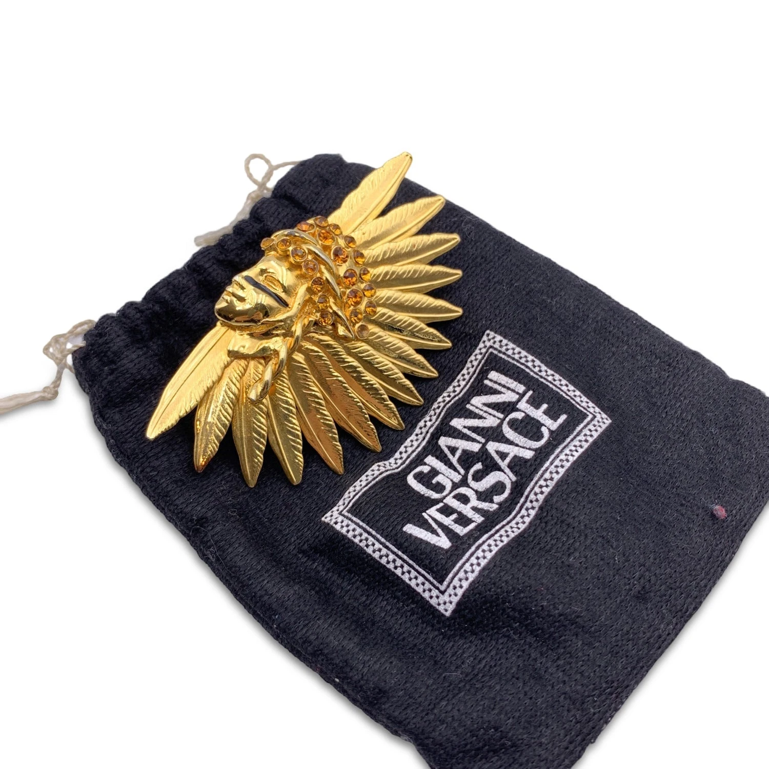 Opherty Ciocci VERSACEGianni Rare Gold Metal Native American Indian Crystals Ring 4 Opherty Ciocci VERSACEGianni Rare Gold Metal Native American Indian Crystals Ring - Image 2