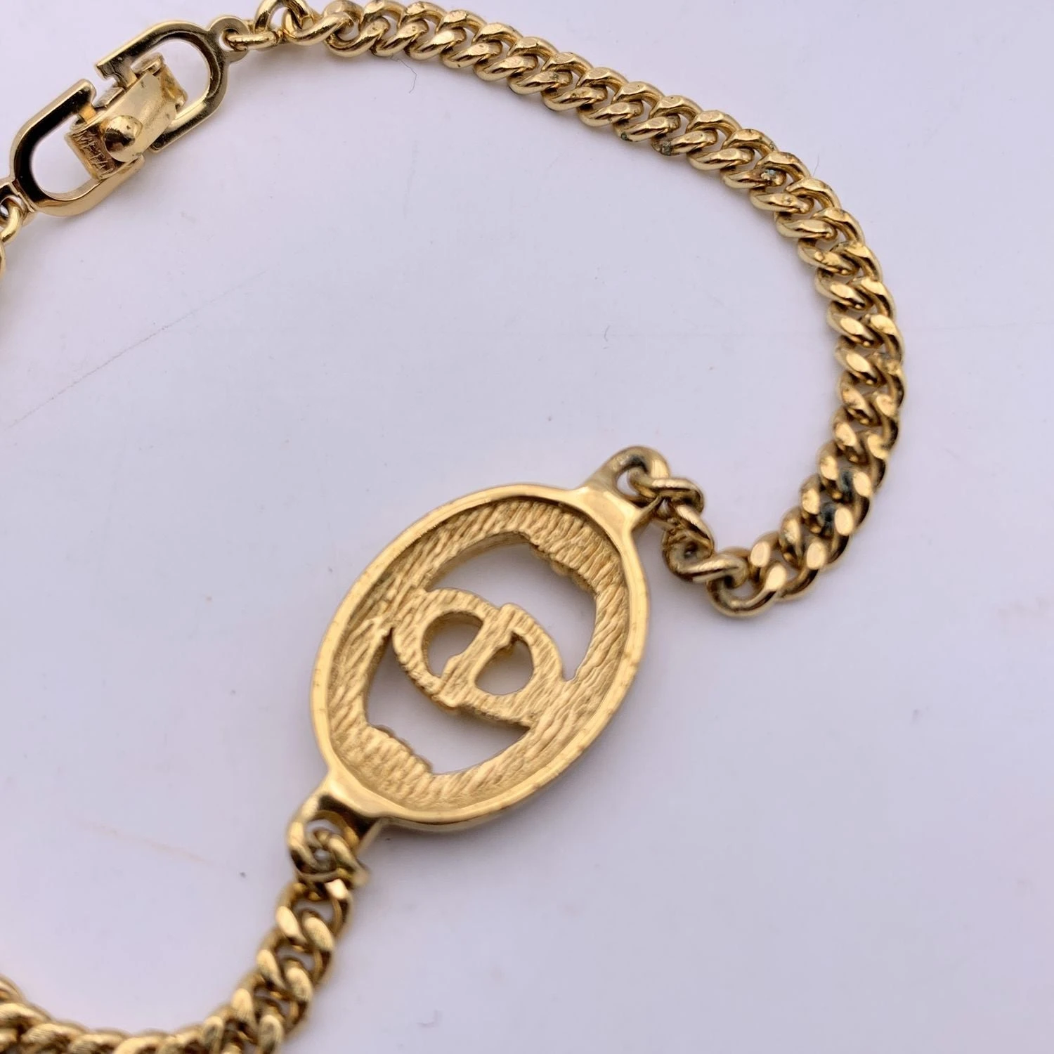 Opherty Ciocci CHRISTIAN DIOR Vintage Gold Metal Cd Crystals Logo Chain Bracelet 6 Opherty Ciocci CHRISTIAN DIOR Vintage Gold Metal Cd Crystals Logo Chain Bracelet - Image 4