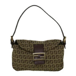 Brand Street FENDI Zucchino Canvas Mamma Baguette Shoulder Bag Brown Auth 57292 -Best Jewelry Store 57292 2