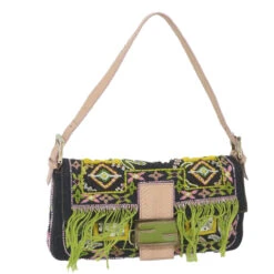 Brand Street FENDI Mamma Baguette Shoulder Bag Denim Navy Auth 59814A