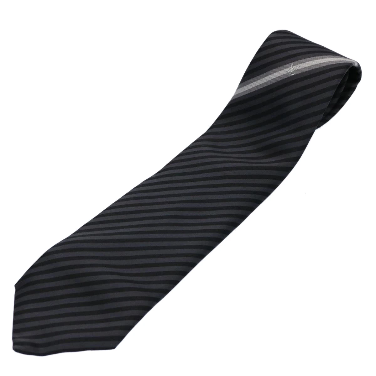 Style Tribute LOUIS VUITTON Necktie Silk Gray Black Lv Auth 61940 3 Style Tribute LOUIS VUITTON Necktie Silk Gray Black Lv Auth 61940