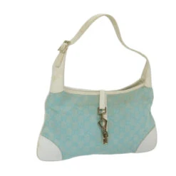 Brand Street GUCCI GG Canvas Jackie Shoulder Bag Light Blue White Auth 68866