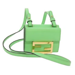 Brand Street FENDI Mamma Baguette Shoulder Bag Leather Green Auth 68908A