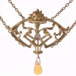 Sarl Baume French 1890s Art Nouveau Opal Diamond 18 Karat Yellow Gold Necklace -Best Jewelry Store 6 master 7ae92798 4442 4e53 bc1f a9d97fbf3d5f