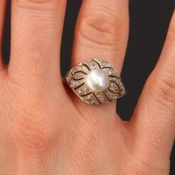 Sarl Baume French 1930s Art Deco Certified Natural Pearl Diamonds 18 Karat White Gold Ring -Best Jewelry Store 6 master ef01c055 2a70 43c9 800d fe59610a4688