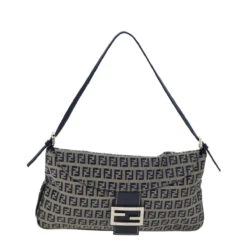 Brand Street FENDI Zucchino Canvas Mamma Baguette Shoulder Bag Navy Auth 72416 -Best Jewelry Store 72416 2