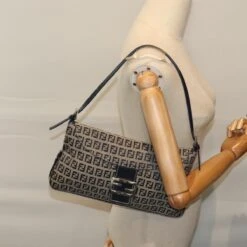Brand Street FENDI Zucchino Canvas Mamma Baguette Shoulder Bag Navy Auth 72416 -Best Jewelry Store 72416 20