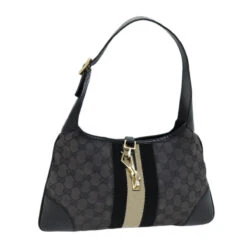 Brand Street GUCCI GG Canvas Sherry Line Jackie Shoulder Bag Black White 001 4057 Auth 73366