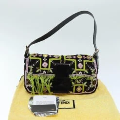Brand Street FENDI Mamma Baguette Shoulder Bag Beads Black Auth 75387A -Best Jewelry Store 75387A 20
