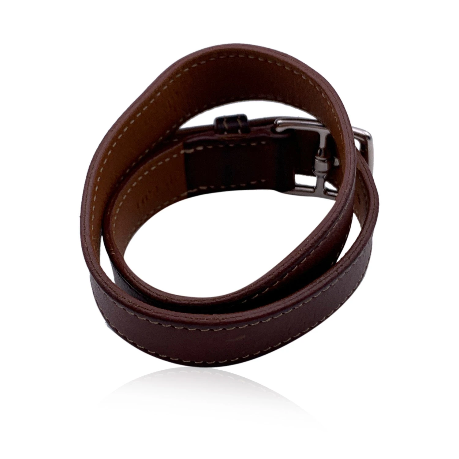 Opherty Ciocci HERMES Brown Leather Etriviere Double Tour Bracelet Palladium Buckle 7 Opherty Ciocci HERMES Brown Leather Etriviere Double Tour Bracelet Palladium Buckle - Image 5
