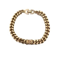 Opherty Ciocci CHRISTIAN DIOR Vintage Gold Metal Chain Link Logo Bracelet