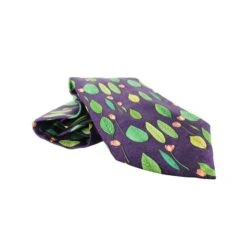 Style Tribute DUNHILL Purple Leaf Print Silk Tie