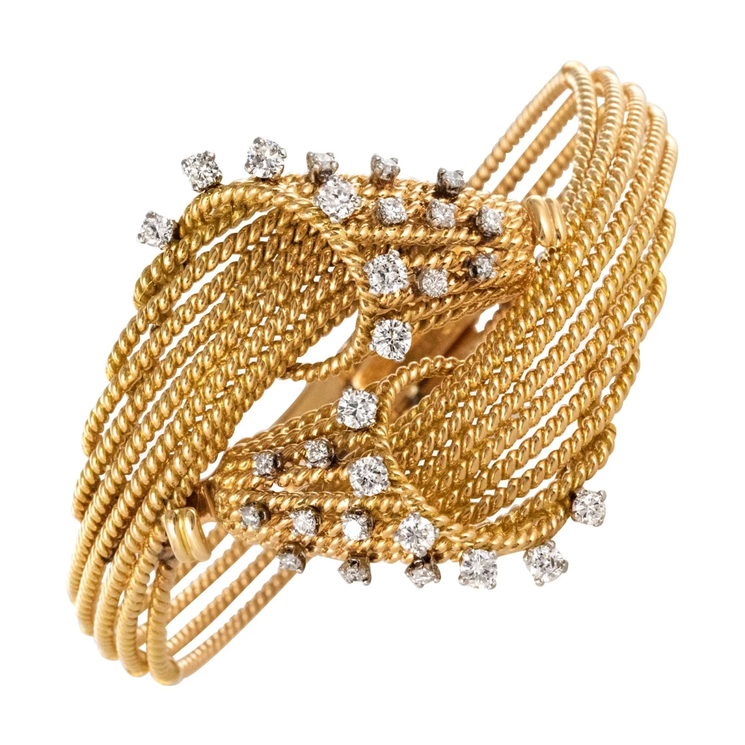 Sarl Baume French 1950s Diamonds Platinum 18 Karat Yellow Gold Thread Bracelet 3 Sarl Baume French 1950s Diamonds Platinum 18 Karat Yellow Gold Thread Bracelet