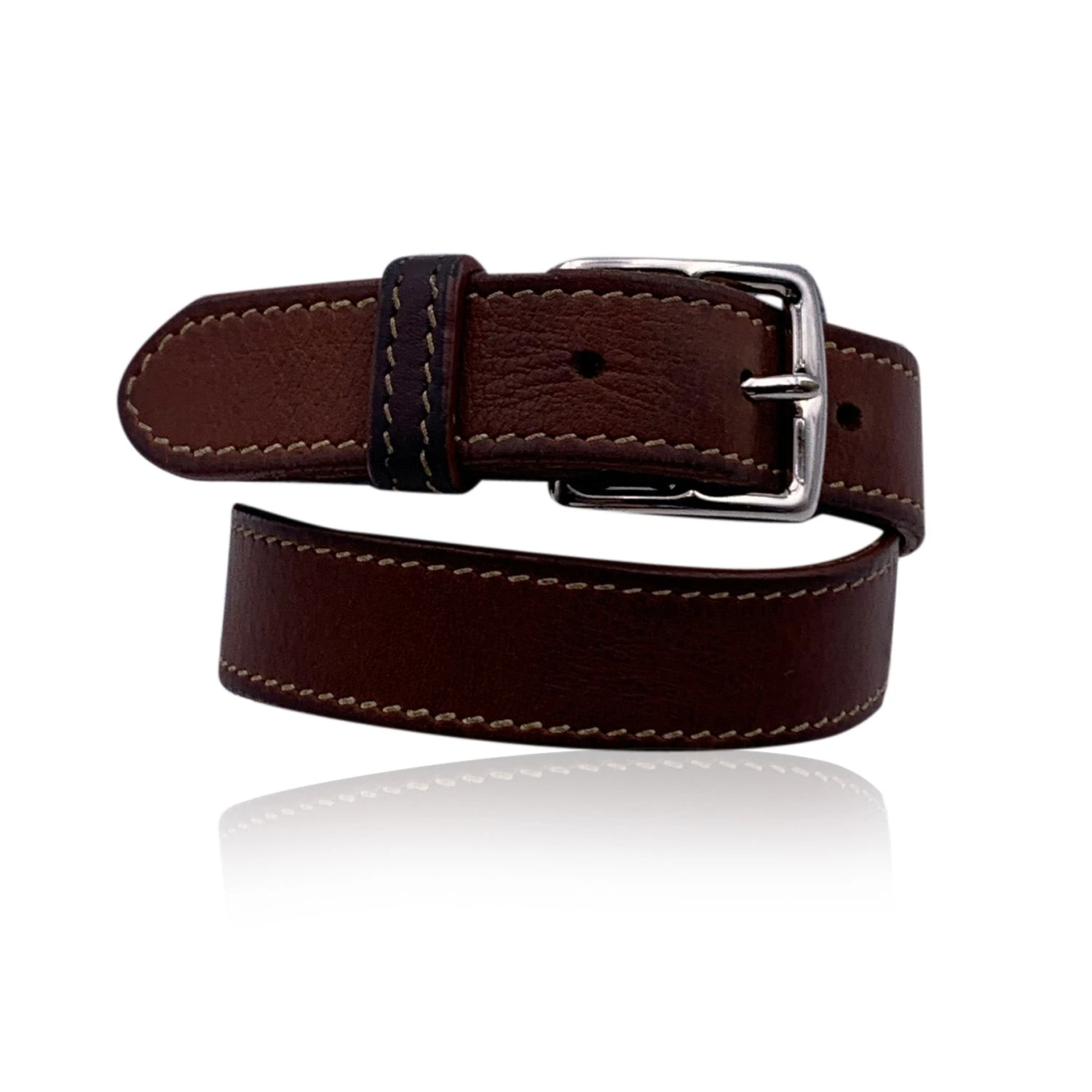 Opherty Ciocci HERMES Brown Leather Etriviere Double Tour Bracelet Palladium Buckle 4 Opherty Ciocci HERMES Brown Leather Etriviere Double Tour Bracelet Palladium Buckle - Image 2