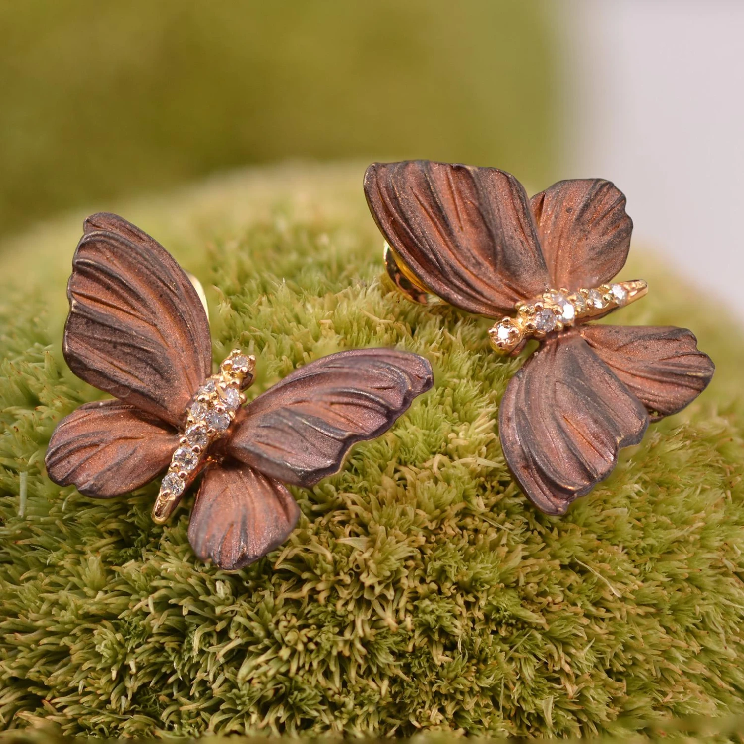 Sarl Baume Rose Enamel Diamond Gold Butterfly Earrings 15 Sarl Baume Rose Enamel Diamond Gold Butterfly Earrings - Image 13