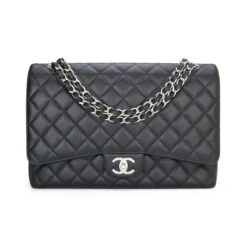 Boutiqi Bags Chanel Double Flap Maxi Black Caviar Silver Hardware 2014