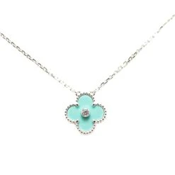 Upteam Van Cleef And Arpels Holiday 18K White Gold Diamond With Celadon Alhambra Pendant Necklace