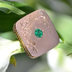 Sarl Baume French 19th Century Emerald 18 Karat Rose Gold Brooch -Best Jewelry Store DSC 1833 master