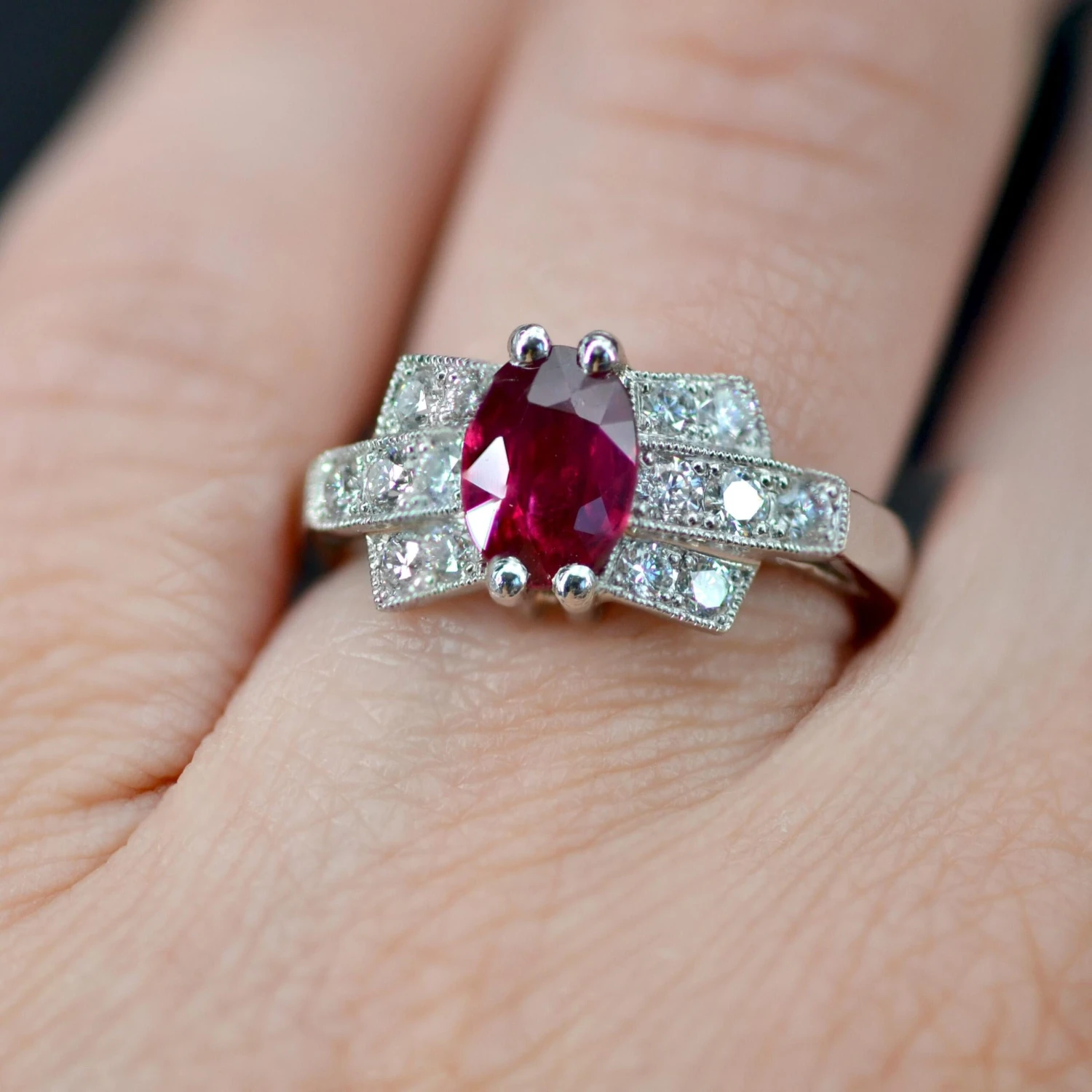Sarl Baume French Modern Art Deco Style Ruby Diamonds Platinum Ring 8 Sarl Baume French Modern Art Deco Style Ruby Diamonds Platinum Ring - Image 6