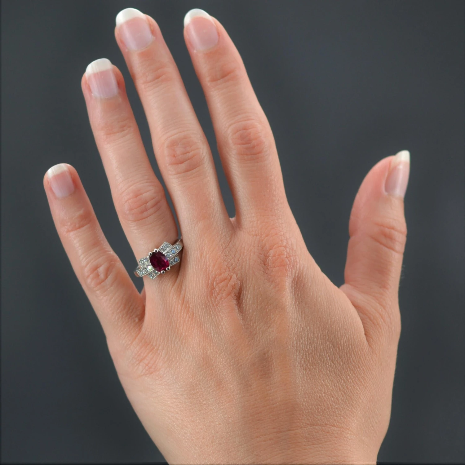 Sarl Baume French Modern Art Deco Style Ruby Diamonds Platinum Ring 4 Sarl Baume French Modern Art Deco Style Ruby Diamonds Platinum Ring - Image 2