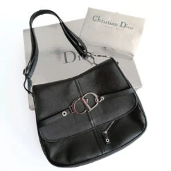 Vintage APT DIOR Saddle Large Shoulder Bag In Black Leather -Best Jewelry Store Dior borsa Saddle a spalla misura grande in pelle nera extra big 6193 396