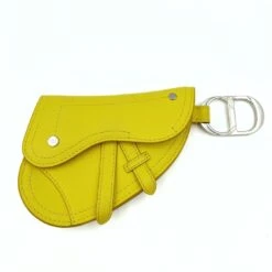 Her Age DIOR Dior Dior Saddle Pouch Key Ring In Fluorescent Yellow Leather