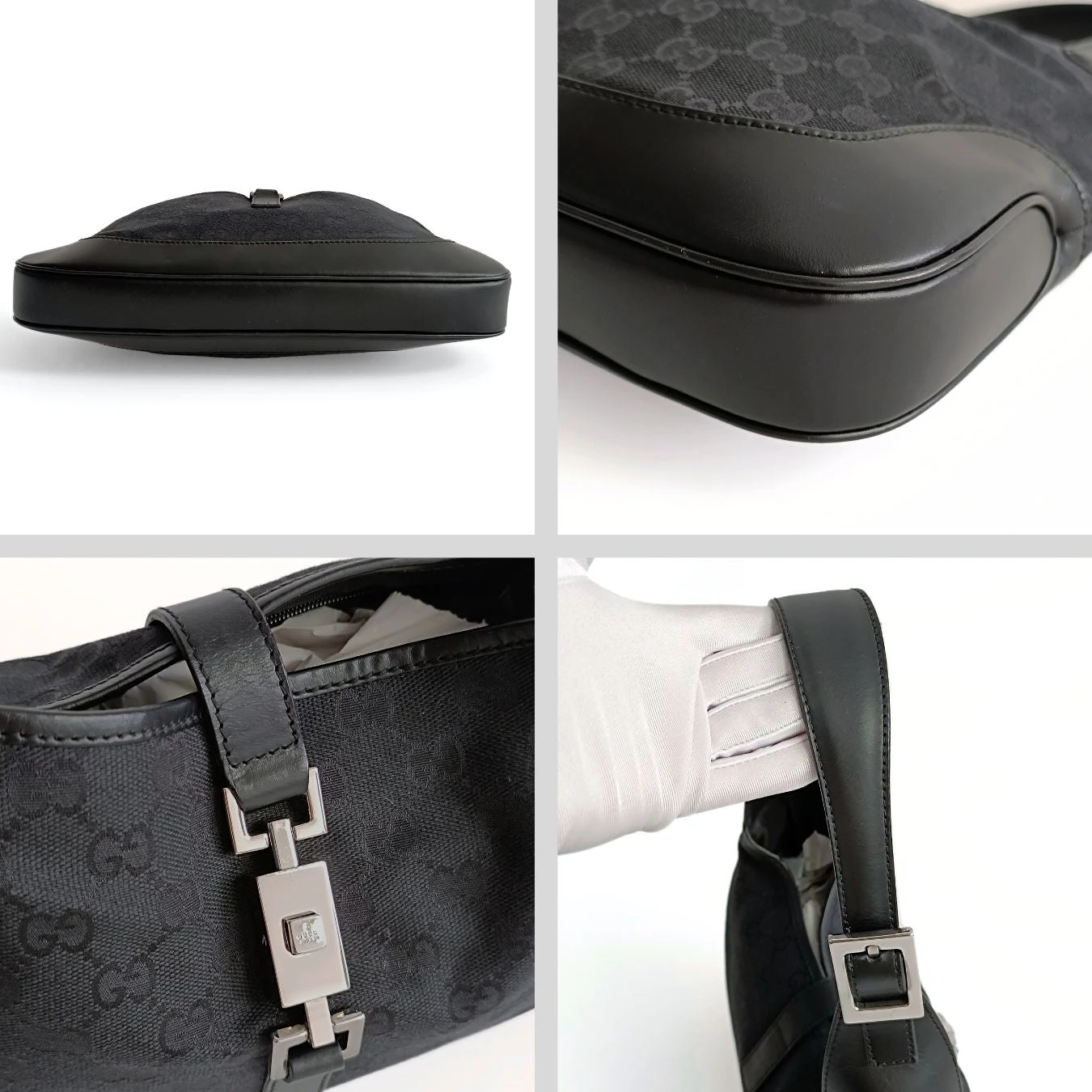 Vintage APT GUCCI Jackie Shoulder Bag In Black Monogram Canvas 6 Vintage APT GUCCI Jackie Shoulder Bag In Black Monogram Canvas - Image 4