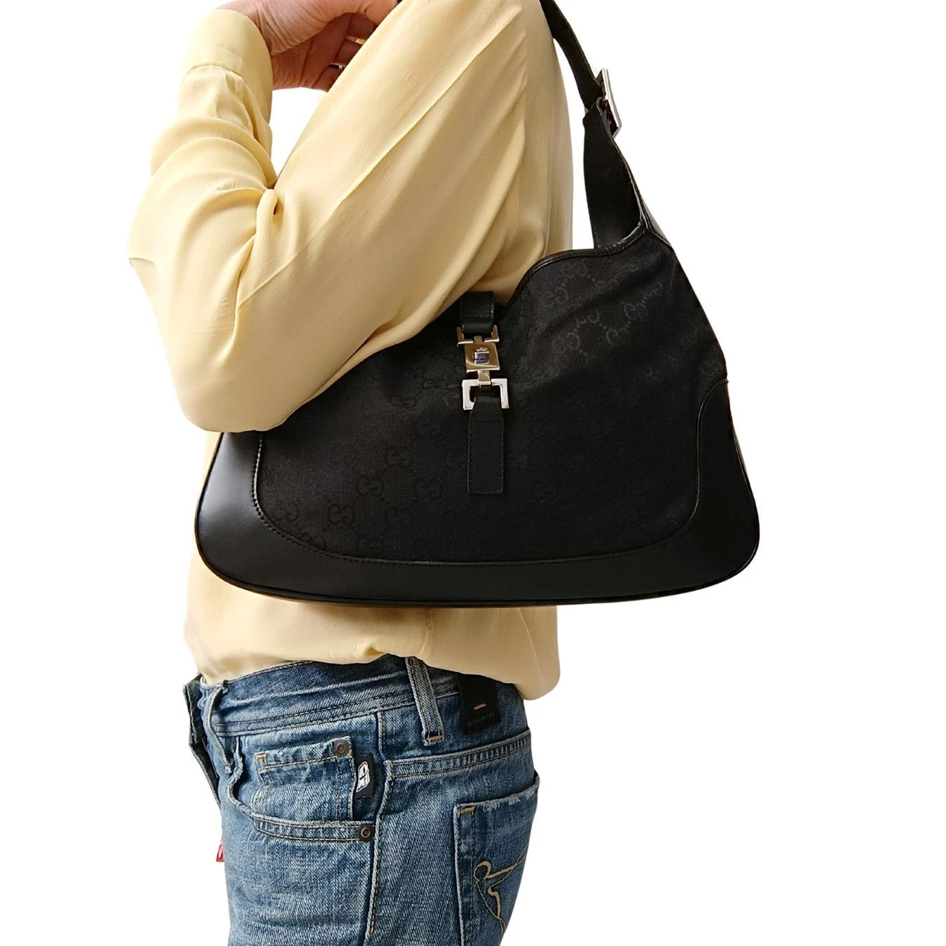 Vintage APT GUCCI Jackie Shoulder Bag In Black Monogram Canvas 8 Vintage APT GUCCI Jackie Shoulder Bag In Black Monogram Canvas - Image 6