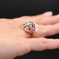 Sarl Baume 1940s Retro Rubis Diamonds 14 Karat Rose Gold Ring -Best Jewelry Store IMG 0787 master