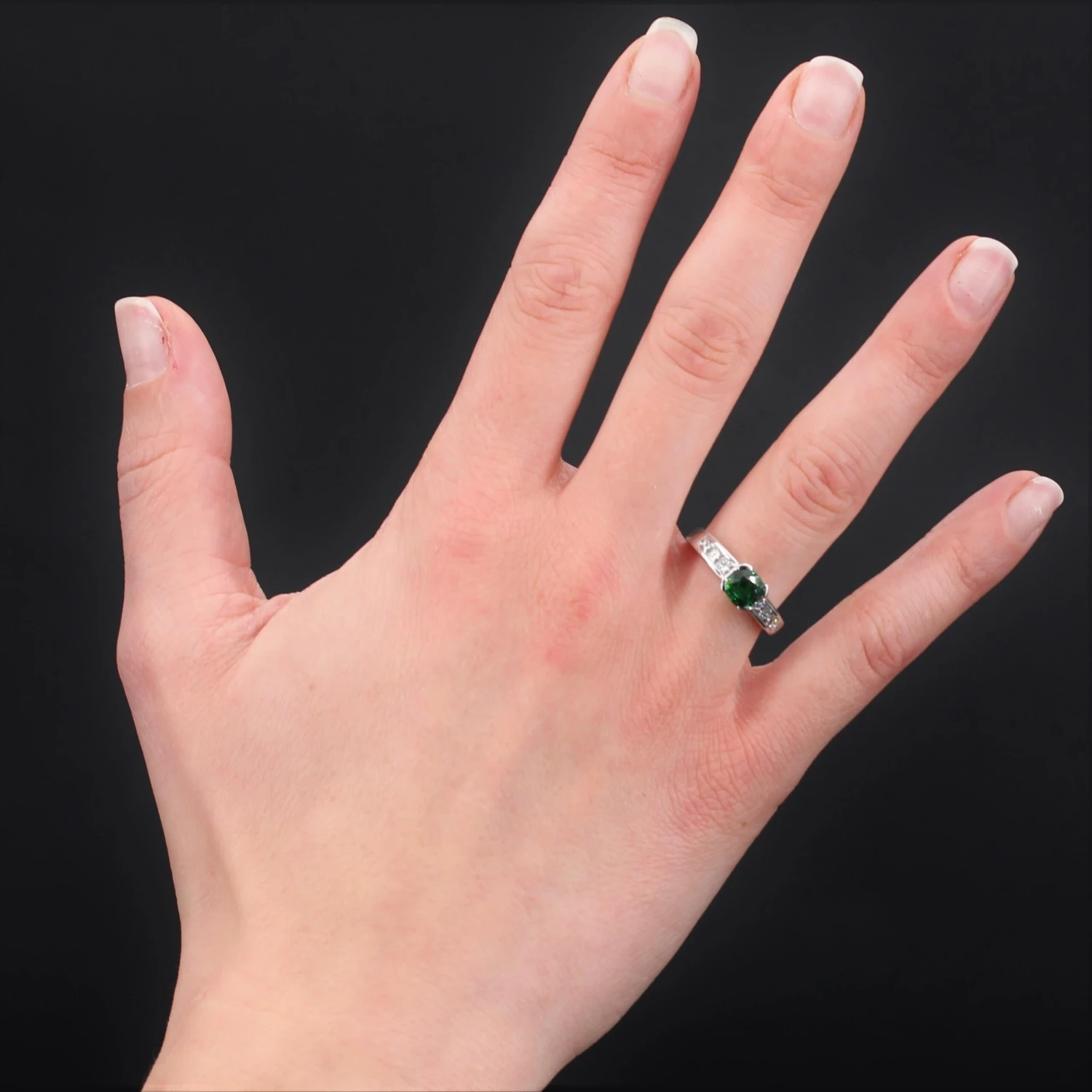 Sarl Baume French Modern 1, 02 Carat Tsavorite Garnet Princess-Cut Diamonds White Gold Ring 4 Sarl Baume French Modern 1, 02 Carat Tsavorite Garnet Princess-Cut Diamonds White Gold Ring - Image 2