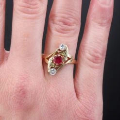 Sarl Baume Art Nouveau Ruby Diamonds 18 Karat Yellow Gold Ring -Best Jewelry Store IMG 1191 master 2e334598 8645 48e7 b142 cb26b374059a