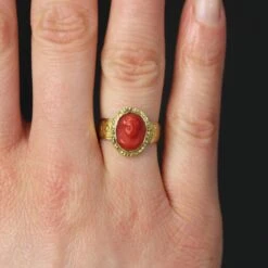 Sarl Baume 20th Century 18 Karat Yellow Gold Cameo Coral Ring -Best Jewelry Store IMG 1274 master