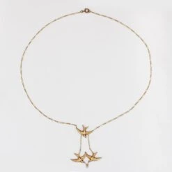 Sarl Baume French 20th Century Fine Pearl 18 Karat Yellow Gold Swallows Necklace -Best Jewelry Store IMG 1318 master