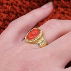 Sarl Baume 20th Century 18 Karat Yellow Gold Cameo Coral Ring -Best Jewelry Store IMG 1320 master