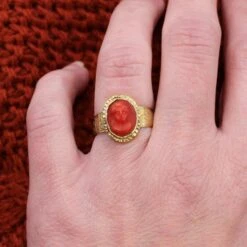Sarl Baume 20th Century 18 Karat Yellow Gold Cameo Coral Ring -Best Jewelry Store IMG 1321 master