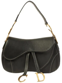 QOO Vintage DIOR Leather Saddle Bag Black