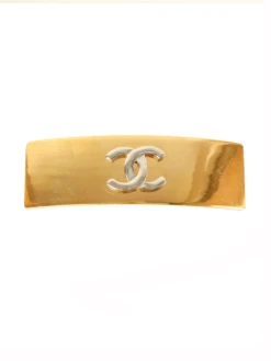 QOO Vintage CHANEL 1998 Made Cc Mark Plate Hair Clip Gold/Silver