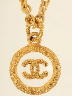 QOO Vintage CHANEL 1993 Made Round Cc Mark Plate Long Necklace Gold/Clear -Best Jewelry Store IMG 2366