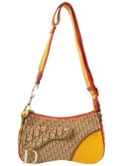 QOO Vintage DIOR Rasta Trotter Double Saddle Shoulder Bag Brown/Multi